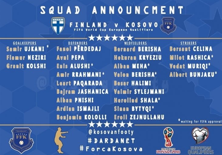 Kosovo objavilo popis igrača za povijesnu kvalifikacijsku utakmicu